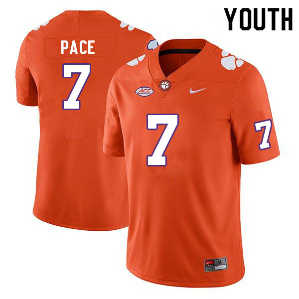 Youth #7 Kobe Pace Clemson Tigers College Football Jerseys Sale-Orange